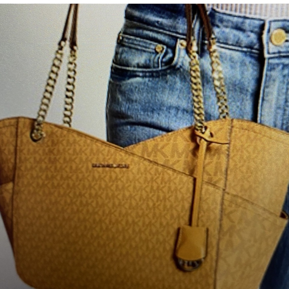 Michael Kors Tan Logo-Print Chain Handle Tote